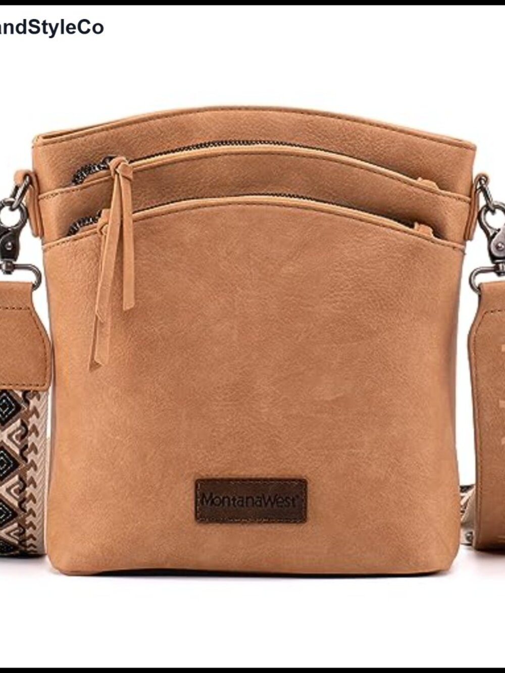 Faux Leather Multi Zip Crossbody Bag with Guitar Strap
